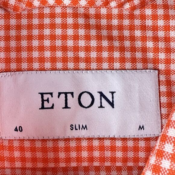 Eton Shirt Mens M Orange Gingham Checkered Contemporary Cotton BD Preppy Pocket* - Picture 16 of 16